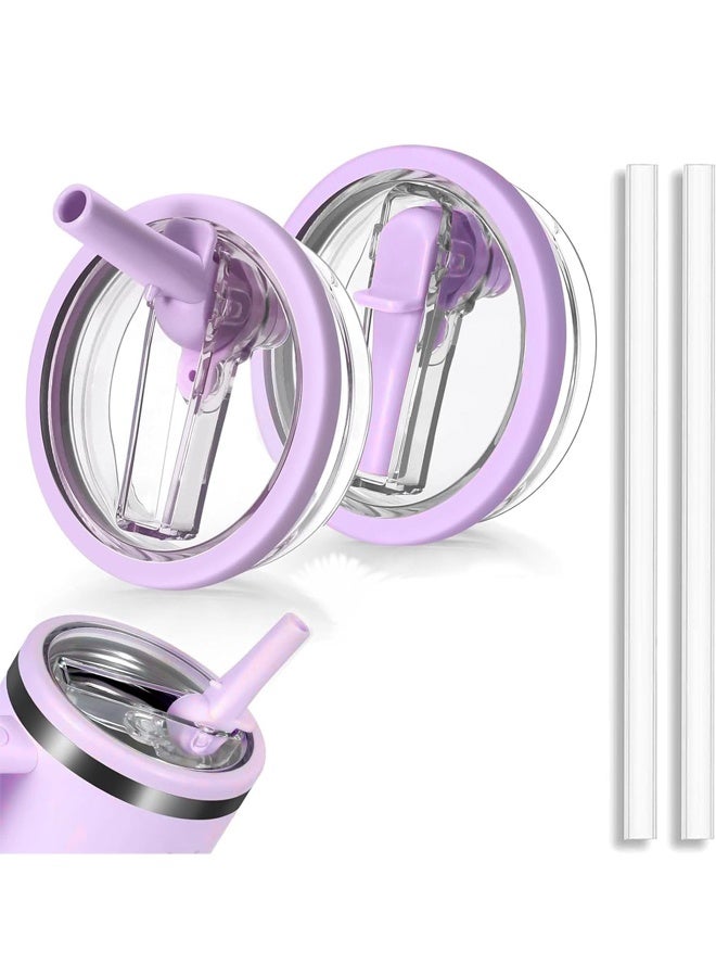 2 Pack 40 oz Tumbler Flip Straw Lid Replacement Compatible Leak-Proof Splash Resistant Tumbler Lids (Purple) - Image 1