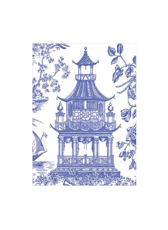 Caspari Chinoiserie Toile Pagoda Paper Cocktail Napkins in Blue - 20 Per Box - 2 Packages