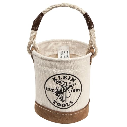 Klein Tools 5104MINI Mini Tool Bucket AllPurpose Tool Bucket with LeatherBottom Nuts and Bolt Bag with Reinforced Rope Handle Small Utility Pouch - Image 1