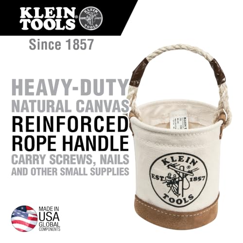 Klein Tools 5104MINI Mini Tool Bucket AllPurpose Tool Bucket with LeatherBottom Nuts and Bolt Bag with Reinforced Rope Handle Small Utility Pouch - Image 3