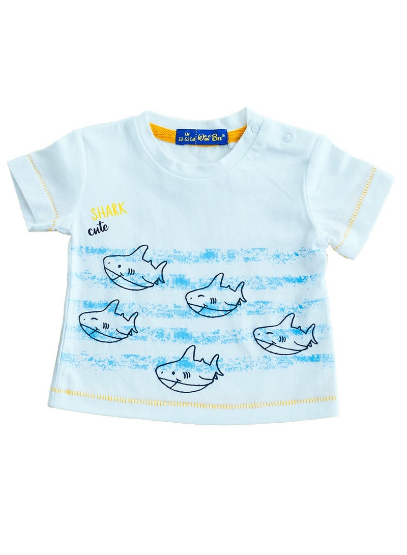 ويني بي تي شيرت صيفي بأكمام قصيرة للأولاد الصغار، ملابس أطفال، تي شيرت كرتوني، قطن أبيض، للأطفال البنات من عمر 0 ​​إلى 6 أشهر - Image 1