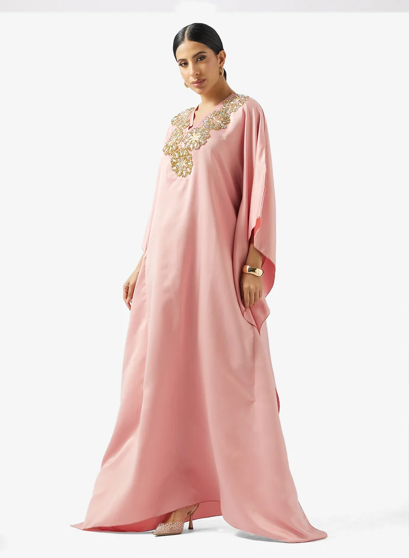 V neck  With Embroidered Jalabiya