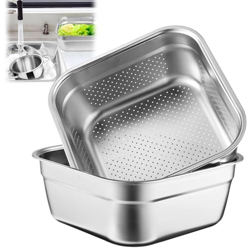Yopple 2-in-1 Stainless Steel Washing Bowl Set with Colander, Multipurpose Dish Tub for Rinsing Rice, Pasta, Veggies, Fruits, Food Strainer & Mixing Bowl Kit - Image 2