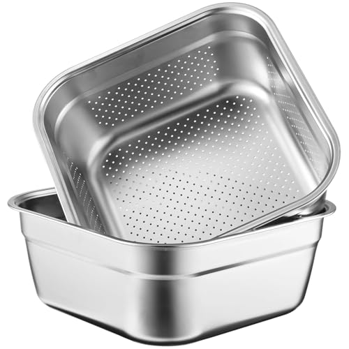 Yopple 2-in-1 Stainless Steel Washing Bowl Set with Colander, Multipurpose Dish Tub for Rinsing Rice, Pasta, Veggies, Fruits, Food Strainer & Mixing Bowl Kit - Image 1