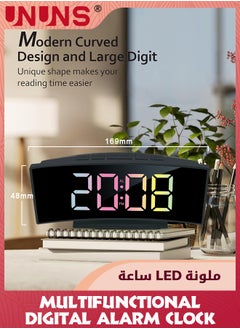 UNUNS Digital Alarm Clock For Bedroom,Digital Clock Curved Screen Display,Colorful LED Numbers,12/24H,Thermometer,Calendar,Ringtones,Snooze,Power-Off Memory,USB Powered,Bedside Clock For Kids Adults  - Image 2