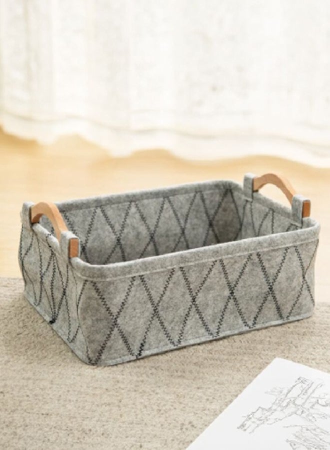 HoneyBee Rectangular Shape Durable Storage Basket with Wooden Handle Grey and Black 14 x 26 x 37 cm SB0370A-A - Image 2