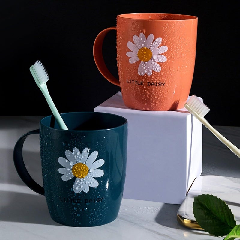 wolpin Wolpin Toothbrush Holder Cups (Set of 2 Pcs) Plastic Stand for Toothpaste, Comb, Brush, Cream, Lotion Bathroom Cup Waterproof, Blue & Orange