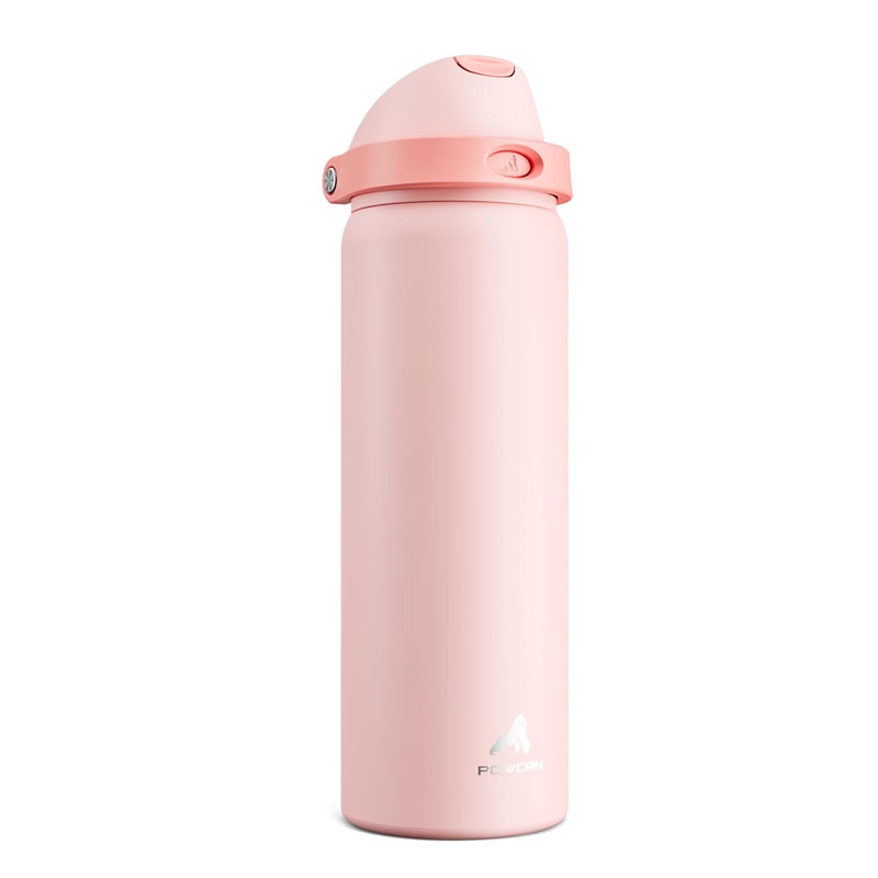 POWCAN 32 oz Insulated Water Bottle for Travel: 2-in-1 Lid with Push-Button Spout & Quick-Flip Straw, Leakproof, Keep Cold 24Hrs, Vacuum Stainless Steel for Travel, Trip, Hiking, Sport (Cotton Candy) - Image 1