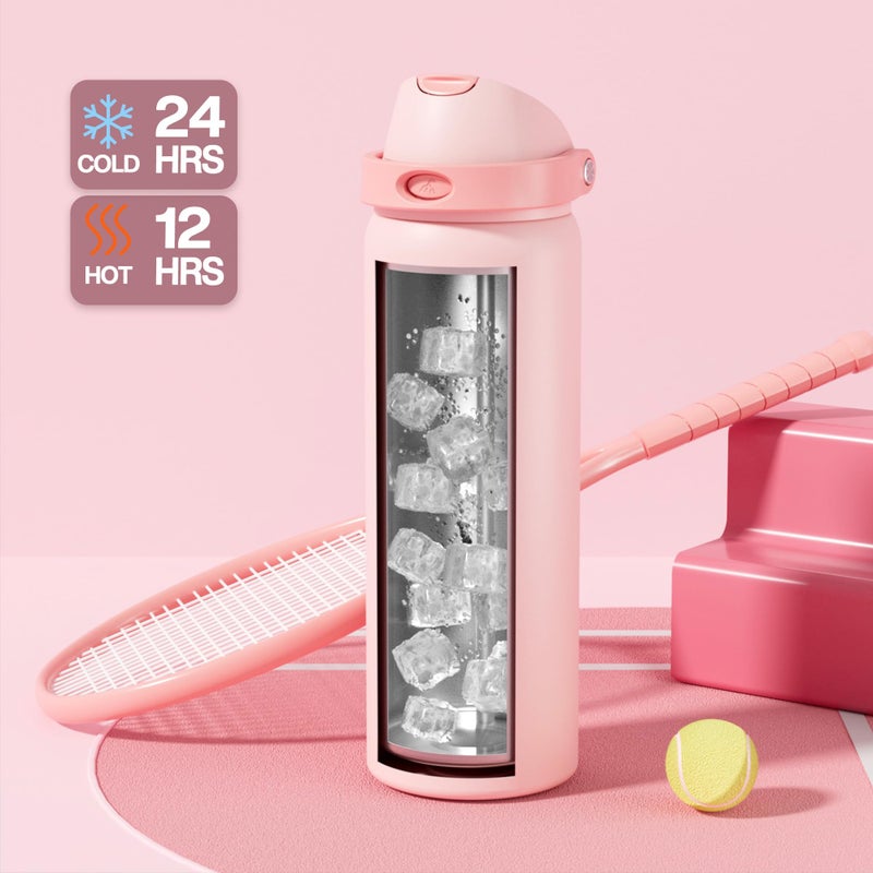 POWCAN 32 oz Insulated Water Bottle for Travel: 2-in-1 Lid with Push-Button Spout & Quick-Flip Straw, Leakproof, Keep Cold 24Hrs, Vacuum Stainless Steel for Travel, Trip, Hiking, Sport (Cotton Candy) - Image 3