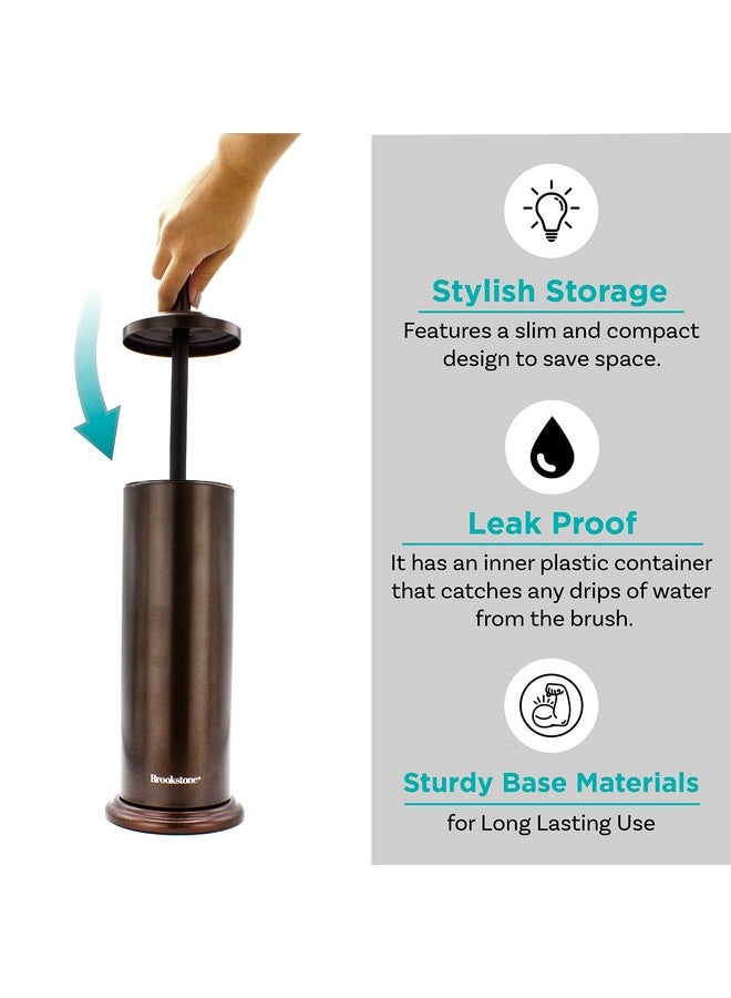 Brookstone BROOKSTONE, Bronze Metallic Toilet Brush with Holder, Long Handle for Deep Bowl Cleaning, [Splash Protective Disc], Stylish Modern Space Saving Design, Leakproof Inner Container  - Image 4