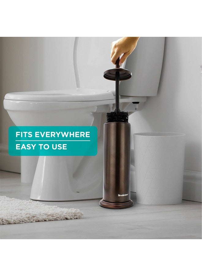Brookstone BROOKSTONE, Bronze Metallic Toilet Brush with Holder, Long Handle for Deep Bowl Cleaning, [Splash Protective Disc], Stylish Modern Space Saving Design, Leakproof Inner Container  - Image 5