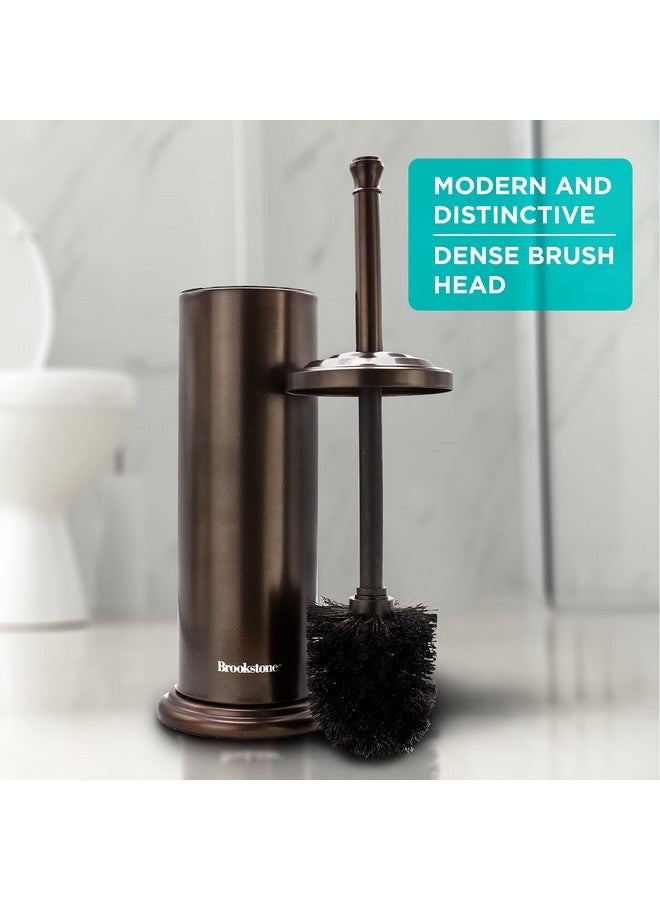 Brookstone BROOKSTONE, Bronze Metallic Toilet Brush with Holder, Long Handle for Deep Bowl Cleaning, [Splash Protective Disc], Stylish Modern Space Saving Design, Leakproof Inner Container  - Image 3