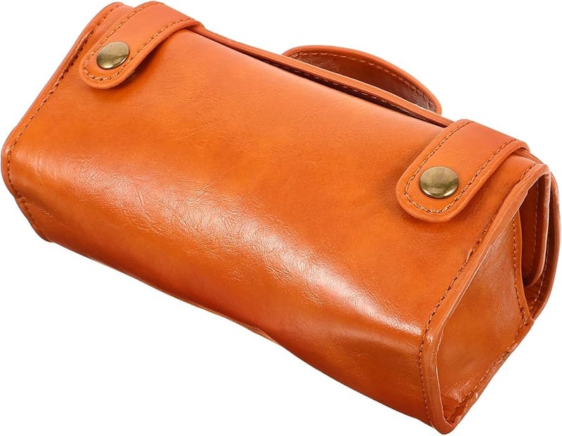 Large Capacity Men Brown PU Leather Travel Toiletry Bag Shaving Kit Storage Case - Image 1