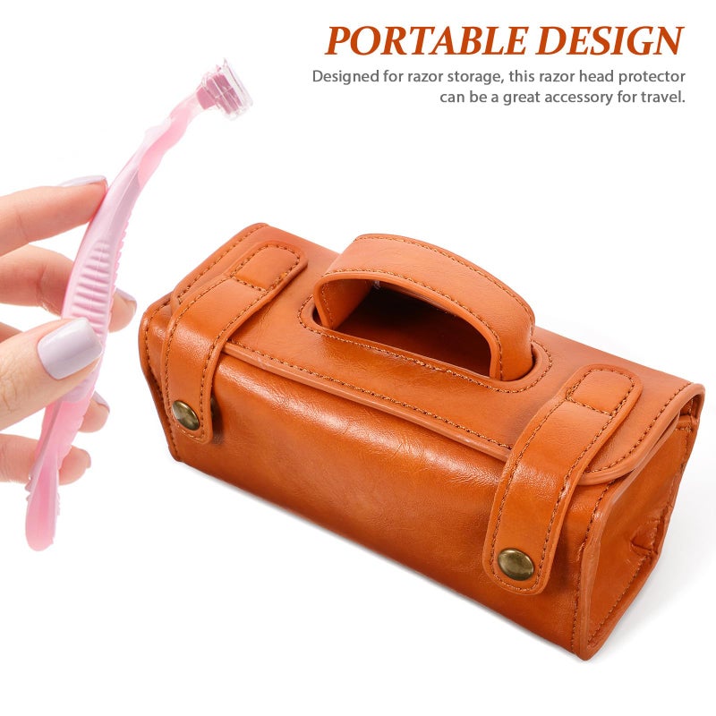 Large Capacity Men Brown PU Leather Travel Toiletry Bag Shaving Kit Storage Case - Image 4