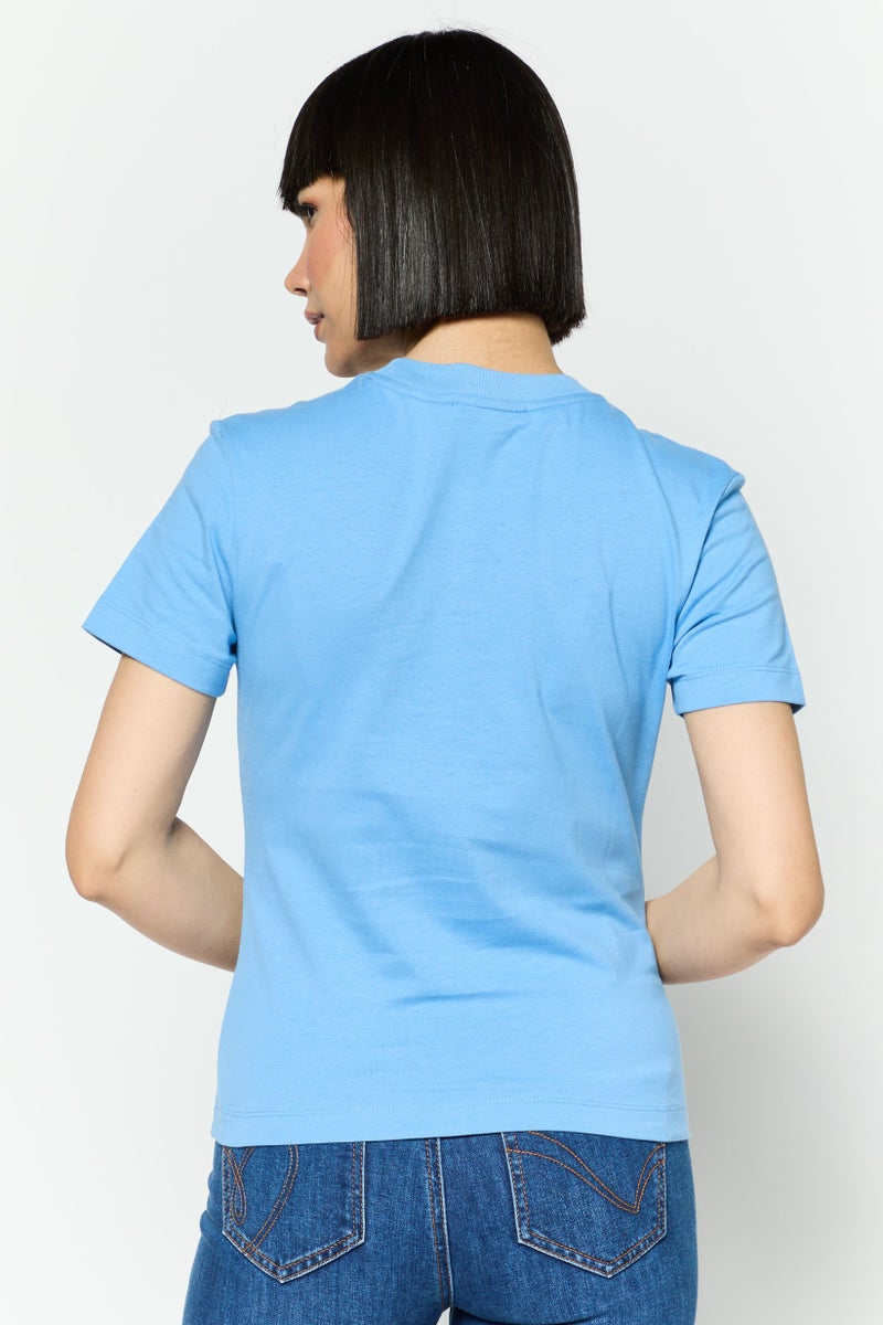 ESPRIT تي شيرت نسائي بياقة دائرية وأكمام قصيرة بشعار العلامة التجارية، أزرق - Image 3