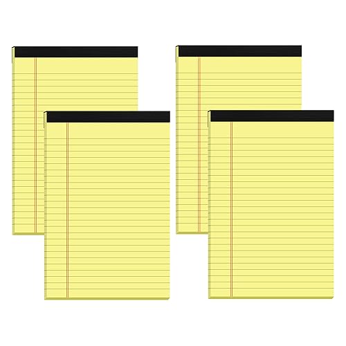 PINJINGPRO Small Note Pads 5x8 Yellow – 4 Pack, 80gsm Premium Thick Paper, 30 Sheets/ 60 Pages Per Pad, Perforated Pages Narrow Ruled Writing Pad, College Ruled Legal Notepads 5x8 for Homework, Office, Business - Image 1