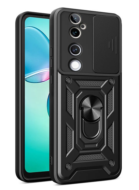 Case for VIVO V40 5G / V40 Pro 5G with Sliding Camera Cover, Kickstand, PC+TPU Dual-Layer,Black