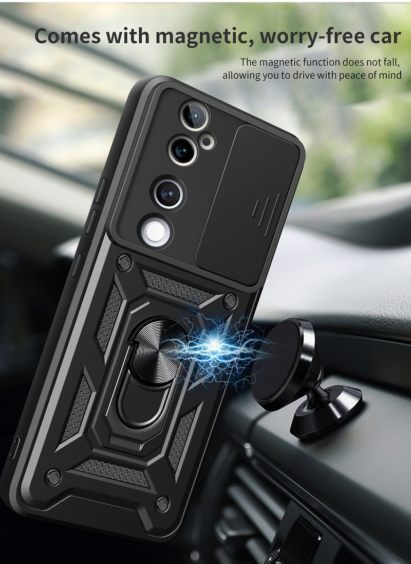 Generic - Case for VIVO V40 5G / V40 Pro 5G with Sliding Camera Cover, Kickstand, PC+TPU Dual-Layer,Black - Image 1
