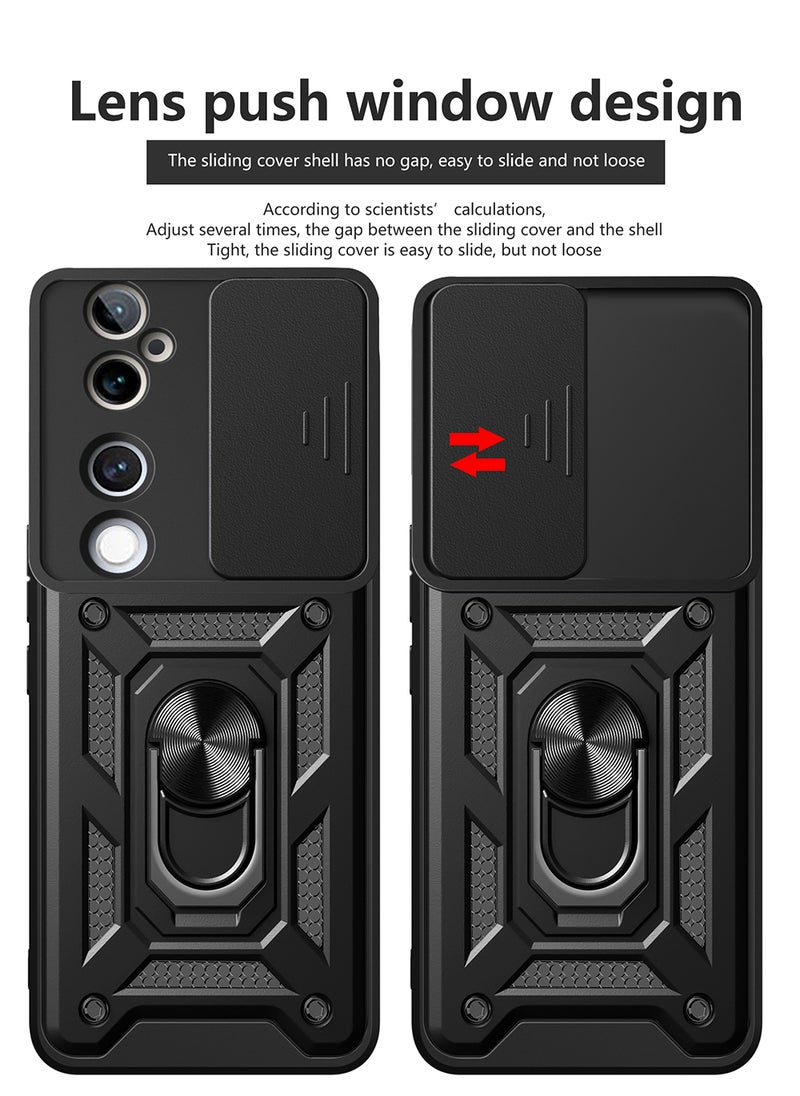 Generic - Case for VIVO V40 5G / V40 Pro 5G with Sliding Camera Cover, Kickstand, PC+TPU Dual-Layer,Black - Image 1