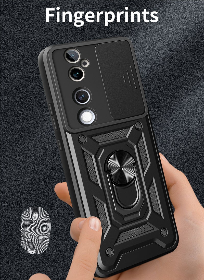Generic - Case for VIVO V40 5G / V40 Pro 5G with Sliding Camera Cover, Kickstand, PC+TPU Dual-Layer,Black - Image 1