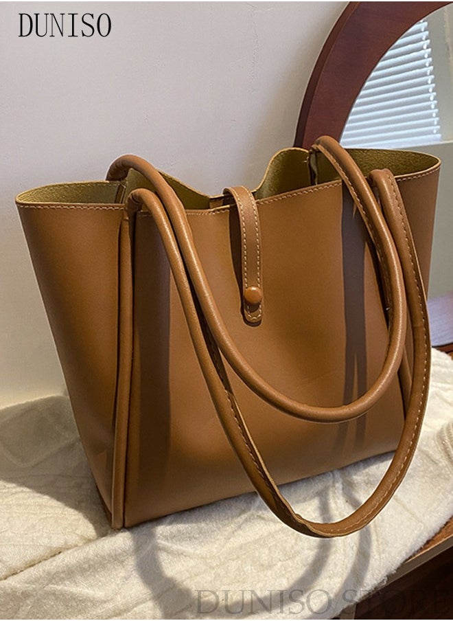 DUNISO - Women's Shoulder Tote Bag Faux Leather Handbag For Women Large Capacity Bucket Bag Fashionable Travel Messenger Shoulder Bag For Ladies Girls College Students - Image 1