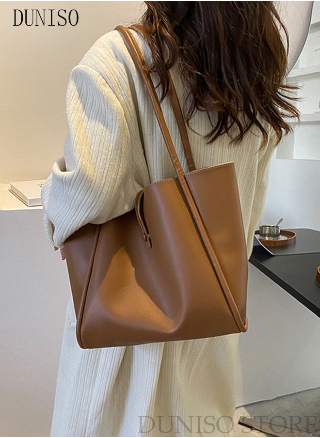 DUNISO - Women's Shoulder Tote Bag Faux Leather Handbag For Women Large Capacity Bucket Bag Fashionable Travel Messenger Shoulder Bag For Ladies Girls College Students - Image 1