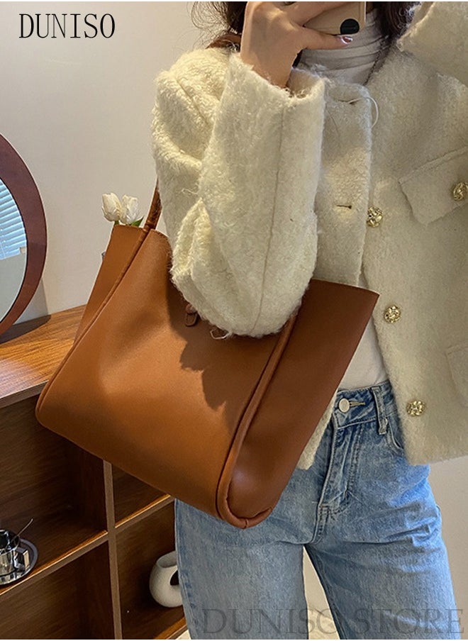 DUNISO - Women's Shoulder Tote Bag Faux Leather Handbag For Women Large Capacity Bucket Bag Fashionable Travel Messenger Shoulder Bag For Ladies Girls College Students - Image 1