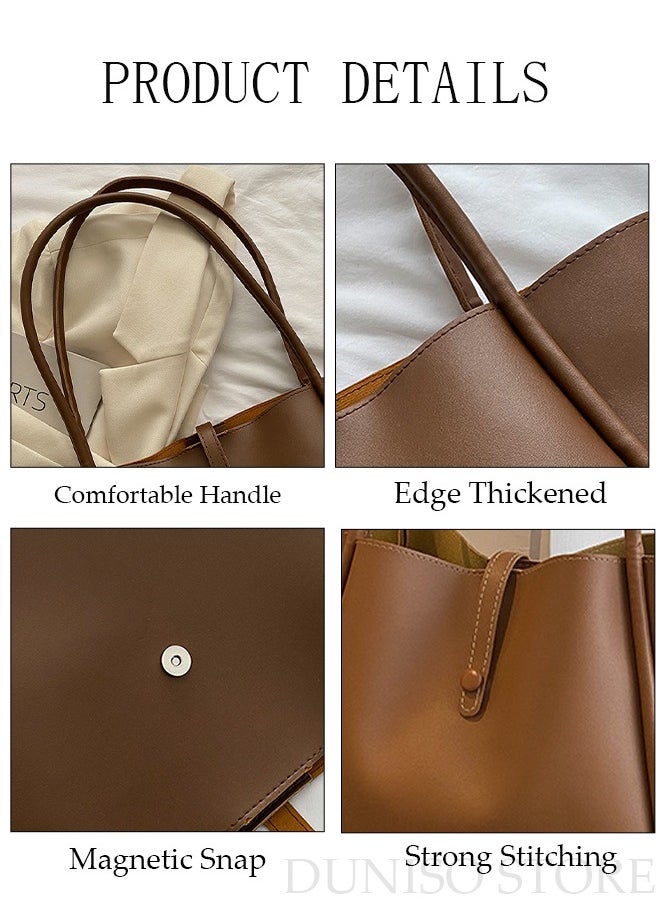 DUNISO - Women's Shoulder Tote Bag Faux Leather Handbag For Women Large Capacity Bucket Bag Fashionable Travel Messenger Shoulder Bag For Ladies Girls College Students - Image 1