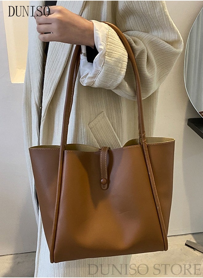 DUNISO - Women's Shoulder Tote Bag Faux Leather Handbag For Women Large Capacity Bucket Bag Fashionable Travel Messenger Shoulder Bag For Ladies Girls College Students - Image 1