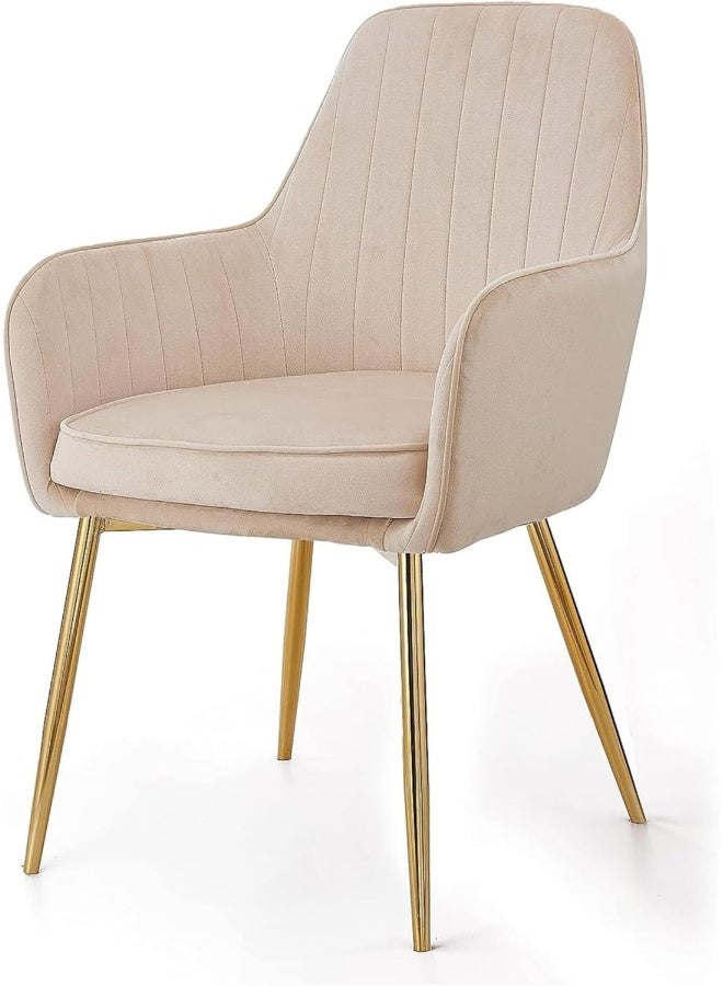 Comfynest Nordic Style Wrought Iron Makeup Chair, Bedroom Chair, Nail Chair with Backrest, Luxury Dining Chair (Beige)