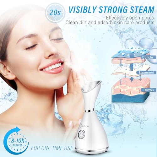 AOEDEO Face Steamer for Facial Deep Cleaning Nano Ionic Face Steamer Warm Mist Humidifier Face Steamer Home Sauna SPA Face with 4 Piece Stainless Steel Skin Kit,Hair Band,Wash Face Sponge - Image 4