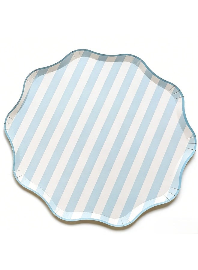 ThePartyPopper Blue Stripe Disposable Paper Plates 9 Inch – 8 Pcs Scalloped Party Plates, Striped Paper Plates for Birthday Party, Baby Shower, Tea Party, Eid, Ramadan, Picnic & Party Tableware - Image 1