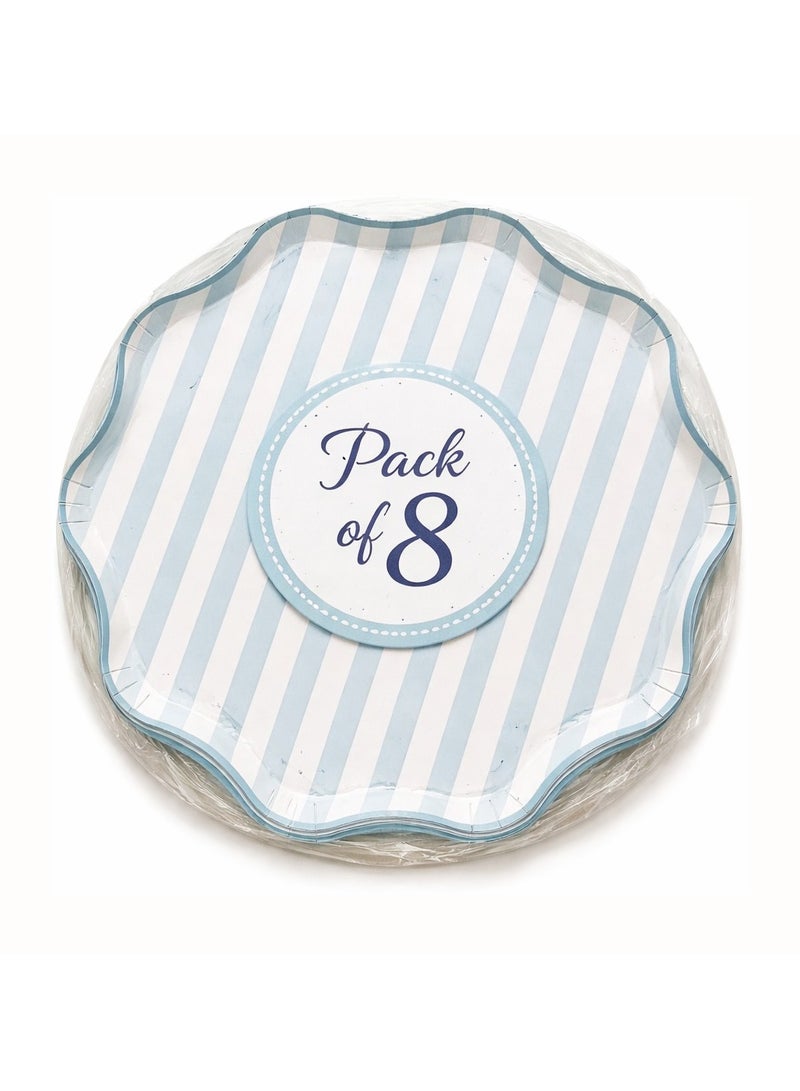 ThePartyPopper Blue Stripe Disposable Paper Plates 9 Inch – 8 Pcs Scalloped Party Plates, Striped Paper Plates for Birthday Party, Baby Shower, Tea Party, Eid, Ramadan, Picnic & Party Tableware - Image 2