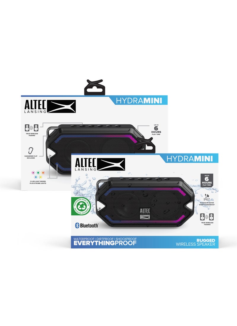 Altec Lansing - Altec Lansing HydraMini Wireless Bluetooth Speaker, IP67 Waterproof USB C Rechargeable Battery with 6 Hours Playtime, Compact, Shockproof, Snowproof, Everything Proof, Black - Image 1