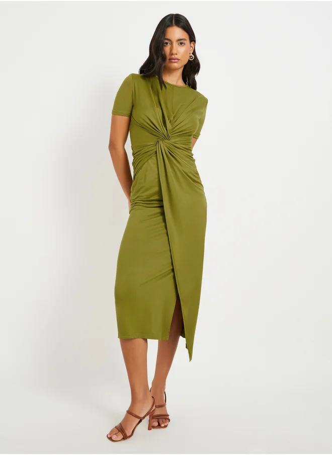 ستايلي Solid Front Knot Detail Bodycon Midi Dress