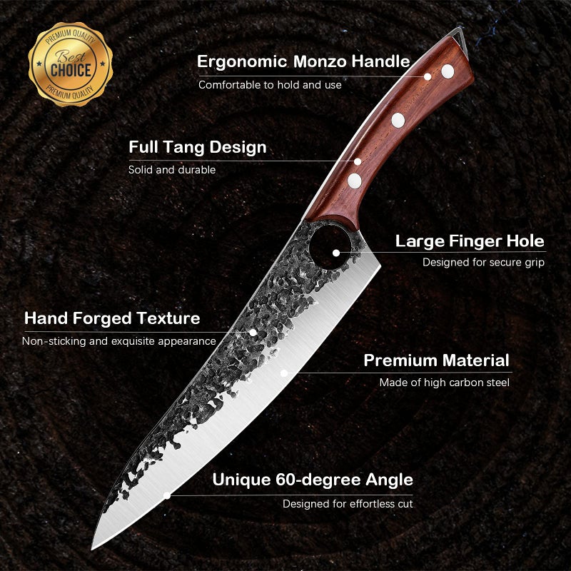Purple Dragon Purple Dragon Hand Forged Kitchen Knife 8 Inch Meat Butcher Full Tang Chef Knives High Carbon Steel Sharp Meat Cleaver Boning Knife with Gift Box for Slicing Fish Cutting Meat BBQ  - Image 4