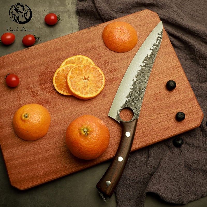 Purple Dragon Purple Dragon Hand Forged Kitchen Knife 8 Inch Meat Butcher Full Tang Chef Knives High Carbon Steel Sharp Meat Cleaver Boning Knife with Gift Box for Slicing Fish Cutting Meat BBQ  - Image 5