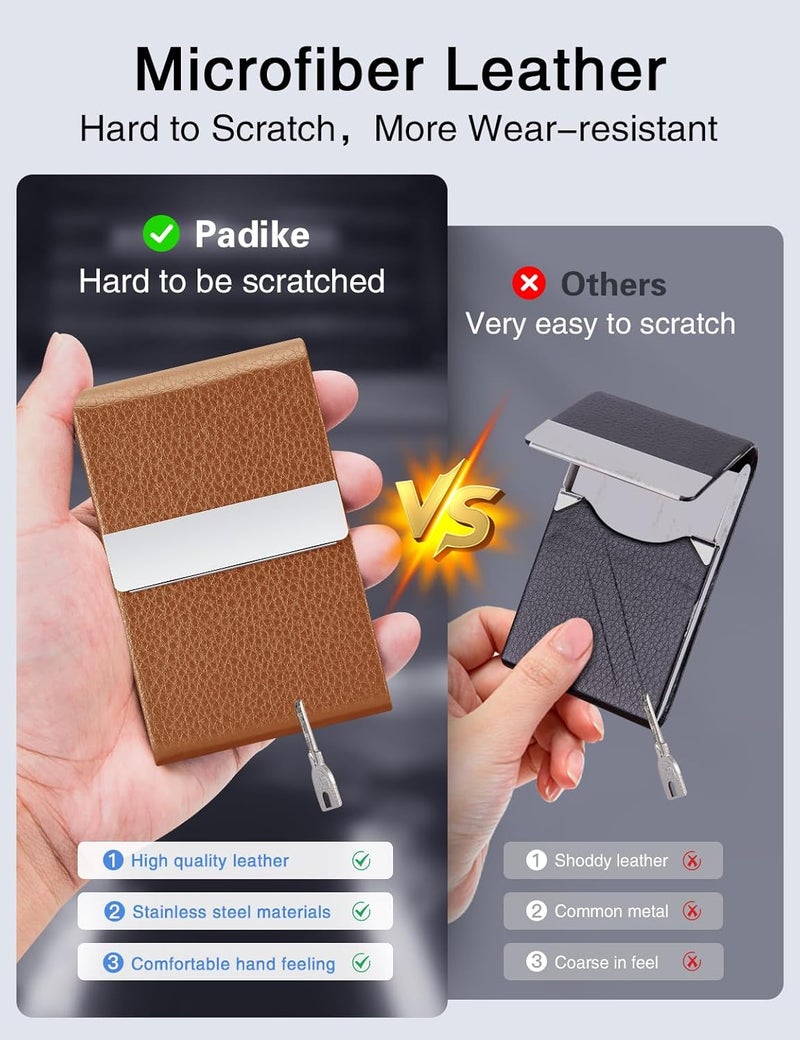 Padike Leather Business Card Holder Metal Business Card Case Slim Professional Name Card Holder with Magnetic Shut (Apricot) - Image 3