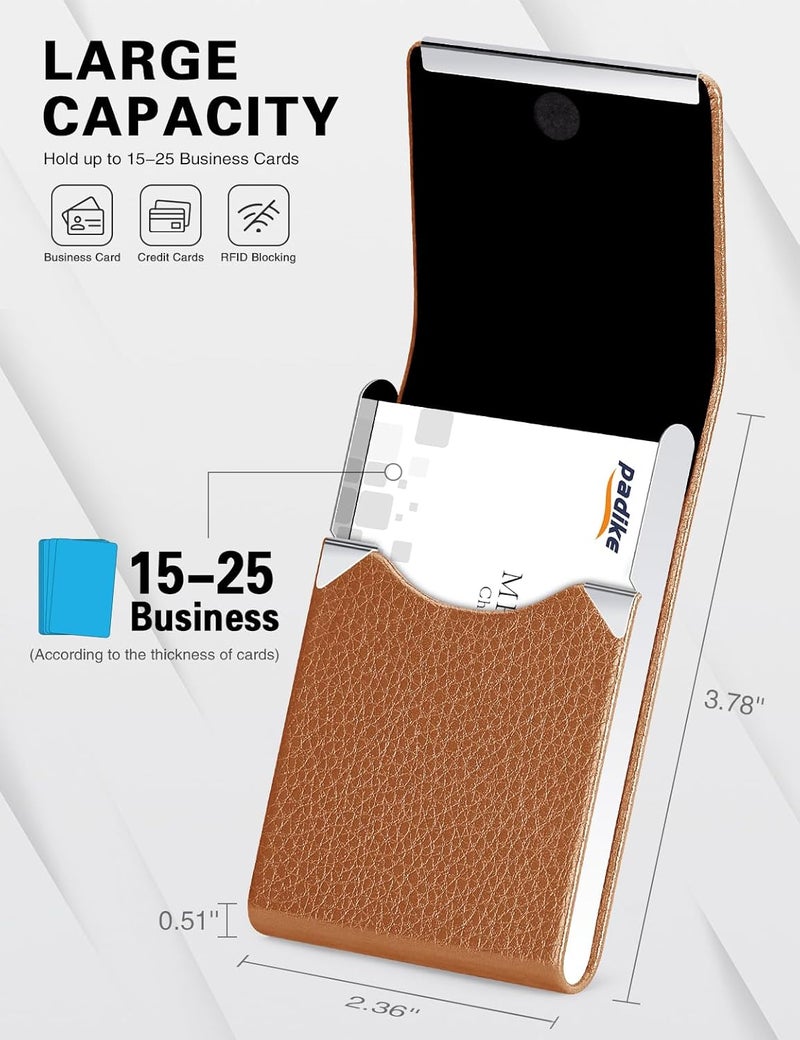Padike Leather Business Card Holder Metal Business Card Case Slim Professional Name Card Holder with Magnetic Shut (Apricot) - Image 4