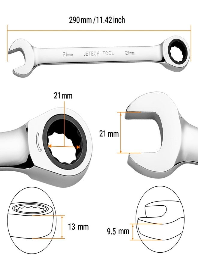 Jetech 21mm Ratcheting Combination Wrench, Industrial Grade Gear Spanner with 12-Point 72-Tooth Ratchet, Forged and Heat-Treated Cr-V Steel, Metric - Image 2