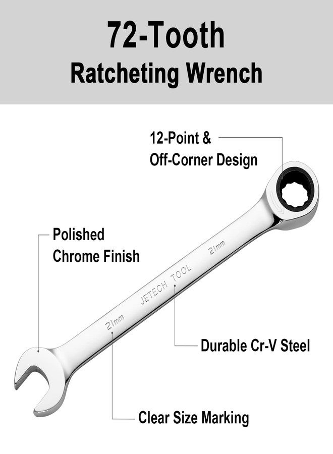 Jetech 21mm Ratcheting Combination Wrench, Industrial Grade Gear Spanner with 12-Point 72-Tooth Ratchet, Forged and Heat-Treated Cr-V Steel, Metric - Image 3