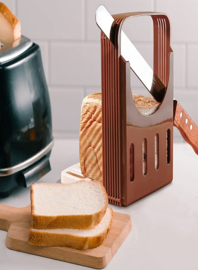 Estink Bread Slicer, Bread/Toast Cutter Kitchen Sandwich Slicing Foldable Kitchen Baking Tools with 4 Thickness for Homemade Bread Bagel Loaf Sandwich Toast Slicing, 8.7 * 5.5 * 1.8inch, Coffee - Image 3