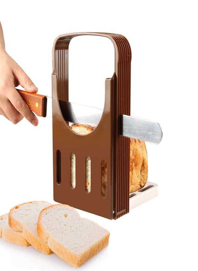 Estink Bread Slicer, Bread/Toast Cutter Kitchen Sandwich Slicing Foldable Kitchen Baking Tools with 4 Thickness for Homemade Bread Bagel Loaf Sandwich Toast Slicing, 8.7 * 5.5 * 1.8inch, Coffee - Image 1