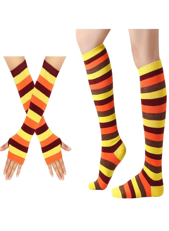 LKQBBSZ Turkey Socks for Thanksgiving Running Socks Arm Sleeve with Stripes Running for Women Men Funny Holiday Costume - Image 1