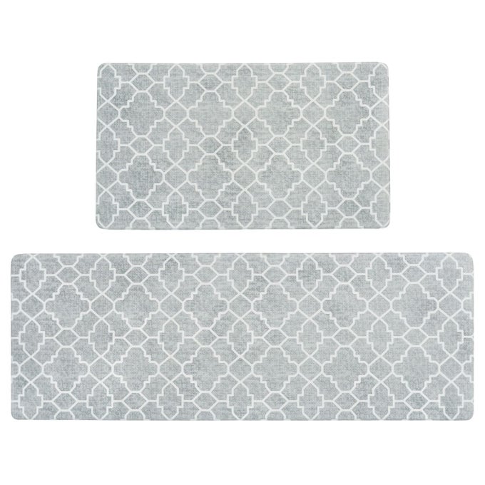 KITCHEN MAT SET OF 2 ANTIFATIGUE CUSHIONED KITCHEN MATS FOR FLOOR WATERPROOF NON SLIP COMFORT STANDING MAT BOHO KITCHEN RUG FOR KITCHEN DECOR SINK OFFICE 17X3017X47 STONE GRAY