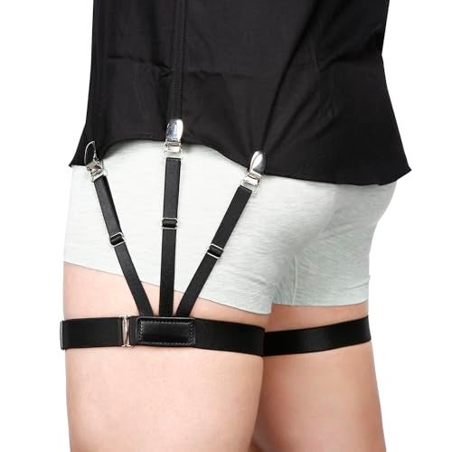 Kedofe Mens Shirt Stays Upgrade Adjustable Elastic Garter Military Shirts Holder with Non-slip Locking Clamps (Black) - Image 1