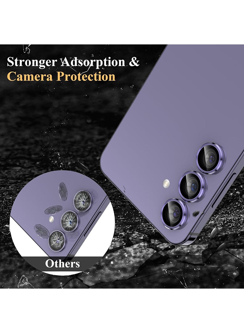 Theodor Samsung Galaxy S25 3 Pcs Camera Lens Protector With 9H Tempered HD Glass Camera Cover Anti Scratch Aluminum Alloy Camera Ring, Purple - Image 4