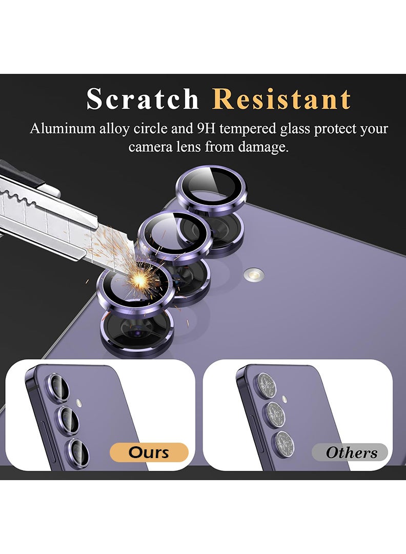 Theodor Samsung Galaxy S25 3 Pcs Camera Lens Protector With 9H Tempered HD Glass Camera Cover Anti Scratch Aluminum Alloy Camera Ring, Purple - Image 3