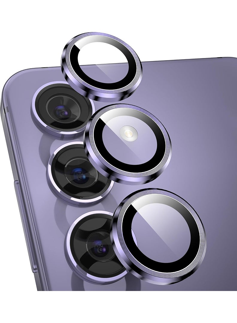 Theodor Samsung Galaxy S25 3 Pcs Camera Lens Protector With 9H Tempered HD Glass Camera Cover Anti Scratch Aluminum Alloy Camera Ring, Purple - Image 1