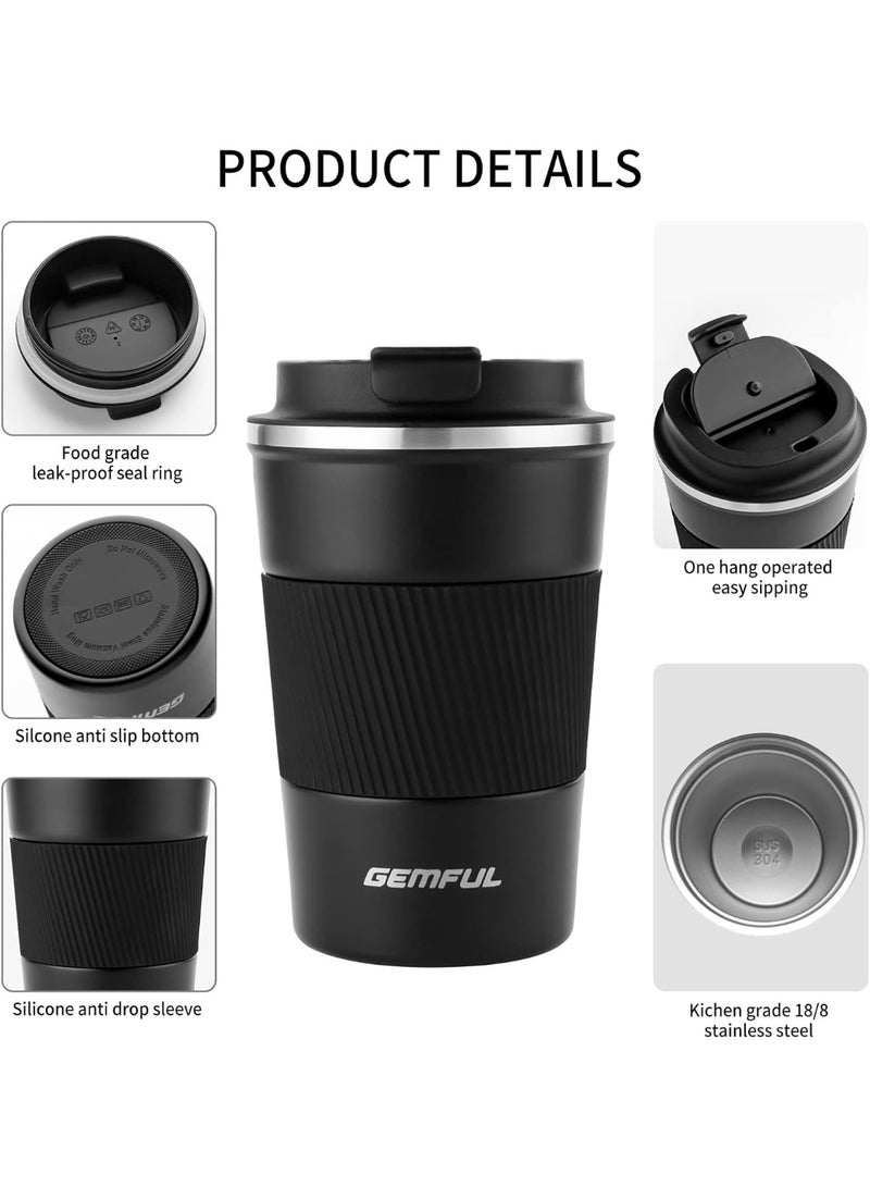 GEMFUL Travel Coffee Mug Stainless Steel Vacuum Ice and Hot Drinks Insulated Tumbler for Home Office Outdoor Works, 380ml, Black - Image 3